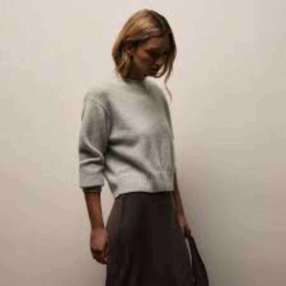 NWOT $495 James Perse 100% Cashmere Knit Light Blue Crew Neck Sweater Medium JP2